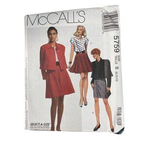 90s McCalls 5759 Misses Unlined Jacket Top & Skirts Sewing Pattern 8-12 UNCUT